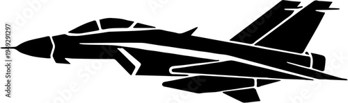 vector illustration of a fighter plane silhouette, isolated on white