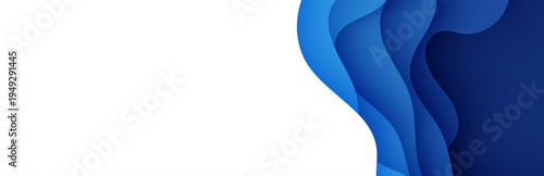 Abstract background in paper cut style. 3d wallpaper with cut out deep waves modern cover bg. Navy blue layers with smooth shadow papercut art. Vector card illustration, origami geometric shapes.