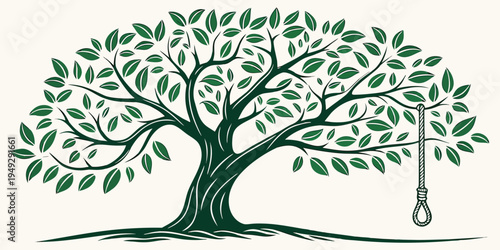 A majestic tree with a golden chest and green leaves, symbolizing prosperity and growth.