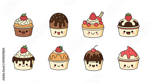 Cartoon cupcakes with smiling faces
