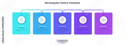 Startup project boosting research rectangular choice infographic chart design template. Business success infochart with icons. Instructional graphics with 5 options. Visual data presentation