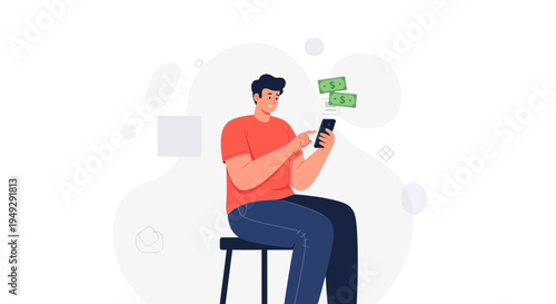 Man using smartphone for online banking, money transfer, financial technology concept