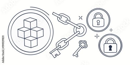Illustration of cryptocurrency security with padlocks and keys.