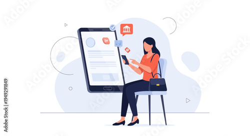 Woman using mobile banking app on smartphone, online finance and digital banking concept