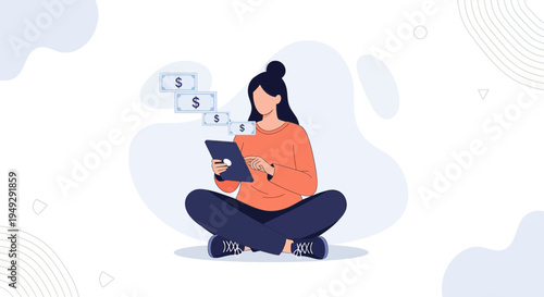 Woman Using Tablet for Online Shopping and Earning Money