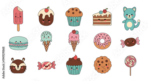 Cartoon desserts and animal characters