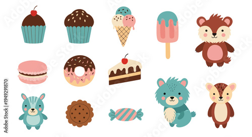 Cartoon desserts and animal characters