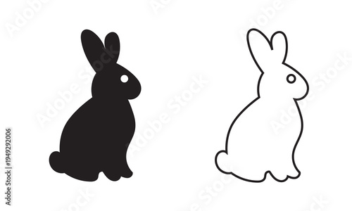 Rabbit Silhouette and Outline Bunny Icon Set. Minimal illustration showing black rabbit silhouette and bunny outline useful for logos, Easter graphics, stencils, icons and simple design projects.
