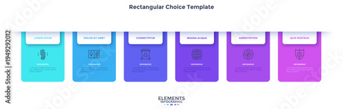 Startup project boosting research rectangular choice infographic chart design template. Business success infochart with icons. Instructional graphics with 6 options. Visual data presentation