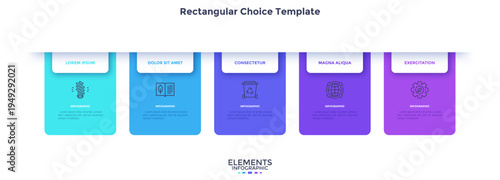Startup project boosting research rectangular choice infographic chart design template. Business success infochart with icons. Instructional graphics with 5 options. Visual data presentation