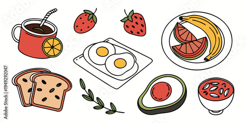 A delightful array of breakfast foods and fruits, showcasing a variety of delicious options.