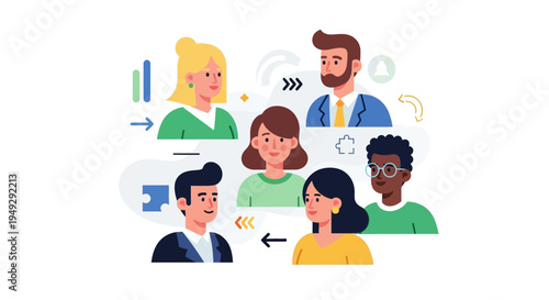 Diverse Team Collaboration & Communication Network. Modern Business People Connecting, Sharing Ideas, and Problem-Solving Concept.