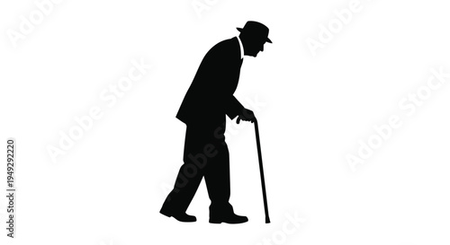 An elderly man walking with a cane depicted as a silhouette