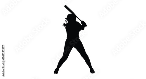 Female athlete poised to swing a baseball bat striking pose silhouette