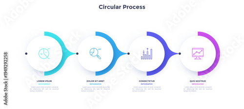 Informative circular process infographic chart for business startup demonstration. Ecology infochart with thin line icons. Instructional graphics with 4 steps sequence design for web pages
