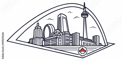 Skyline illustration of a city with a prominent tower and skyscrapers.