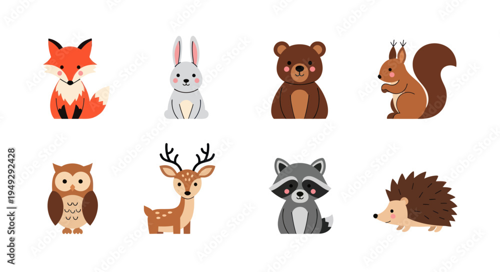 Fototapeta premium Cartoon forest animals illustration