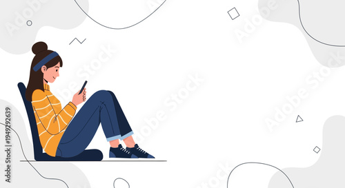 Young Woman Listening to Music and Using Smartphone, Relaxing at Home