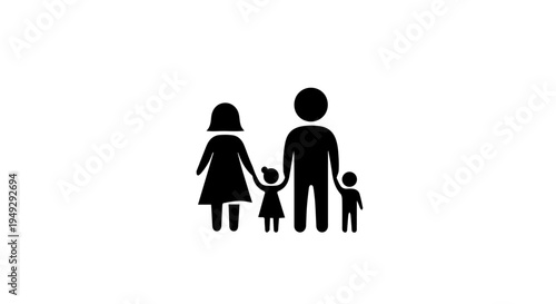 Stylized icon representing a nuclear family, depicting parents with their two children, a universal symbol of togetherness and support