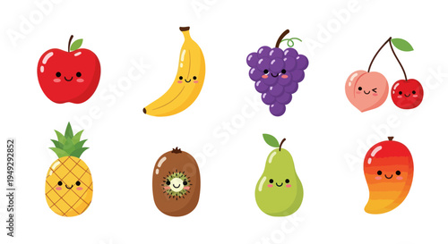 Cartoon fruit collection on white background