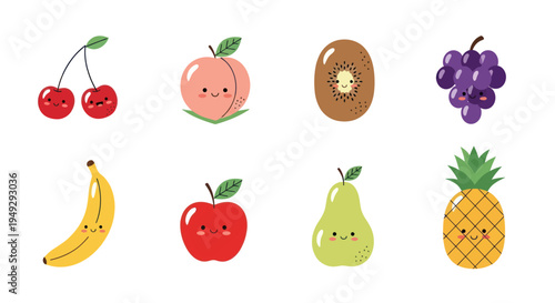 Cartoon fruits collection isolated on white