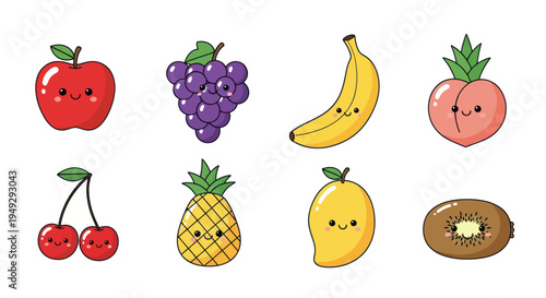 Cartoon fruits collection isolated on white