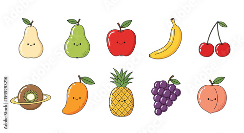 Cartoon fruits colorful collection