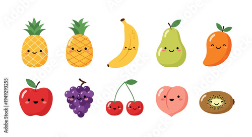 Cartoon fruits illustration on white background