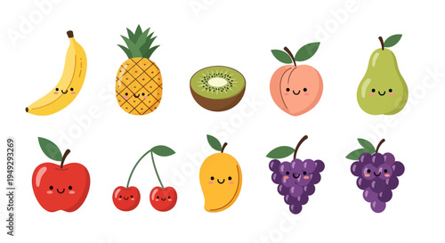 Cartoon fruits illustration on white background
