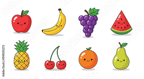 Cartoon fruits illustration on white