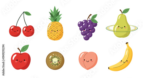 Cartoon fruits illustration set