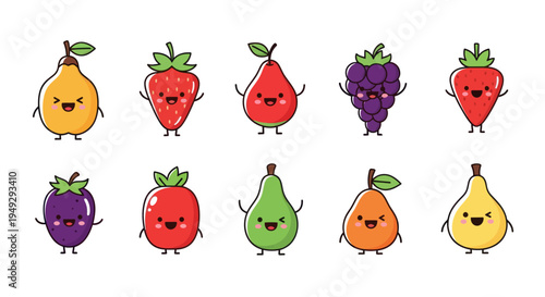 Cartoon fruits smiling and waving