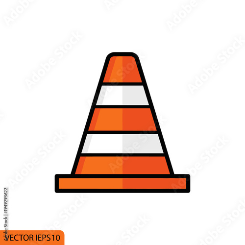 Orange Traffic Cone Icon Vector Illustration, Safety Barrier Symbol