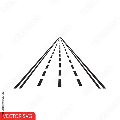 Perspective Highway Road Vector Icon - Straight Line Journey Forward