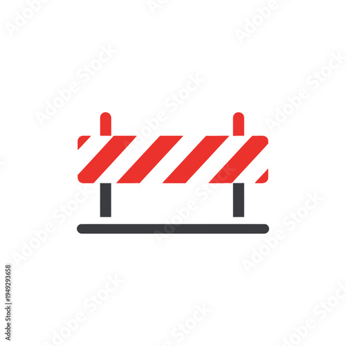 Red and White striped construction barrier icon, safety, warning, road block, danger sign