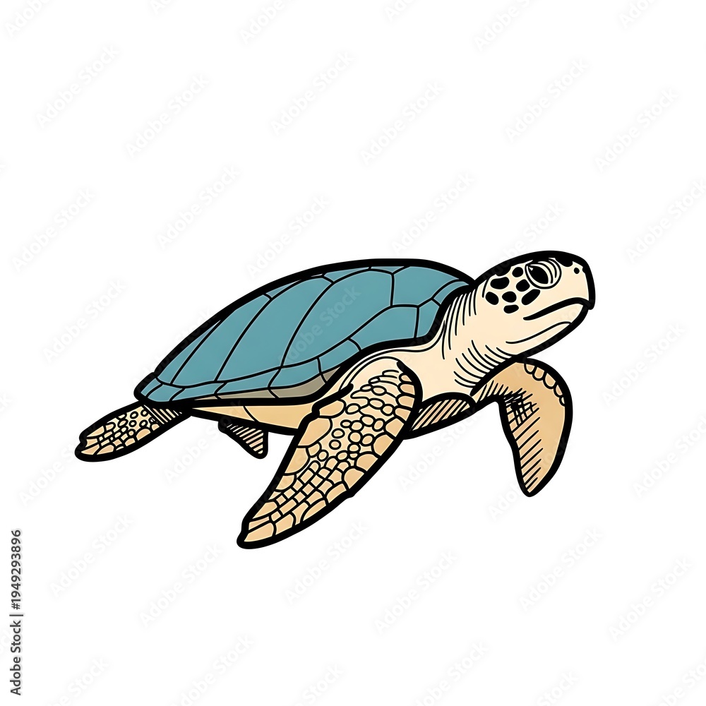 Obraz premium Hand-drawn sea turtle swimming in ocean illustration with watercolor texture