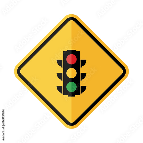 Traffic Light Signal Sign Warning Yellow Diamond Shape