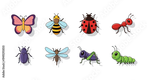 Cartoon insects set on white background