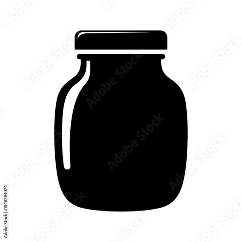 Minimalist black silhouette illustration of an empty generic jar with a sealed lid, perfect for packaging, food, and beverage concepts