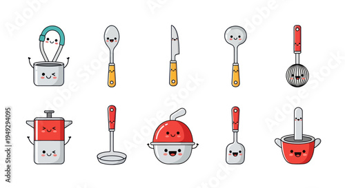 Cartoon kitchen utensils set isolated