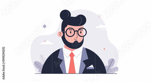 Dapper man with glasses and unique hairstyle in suit and tie