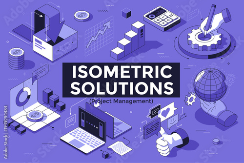 Foto Isometric business icons for project management and office work