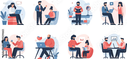 Colleagues collaborate in a modern office environment with digital tools