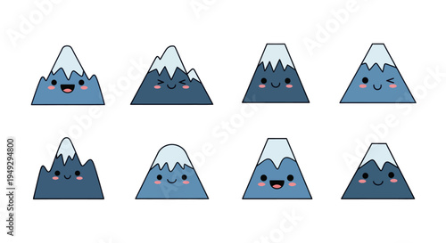 Cartoon mountains with snow and smiles
