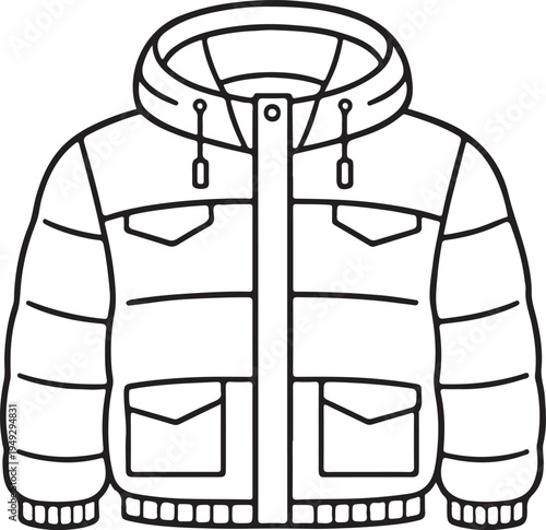 Insulated Winter Jacket Icon Warm Seasonal Clothing Minimal Line Art Vector Illustration