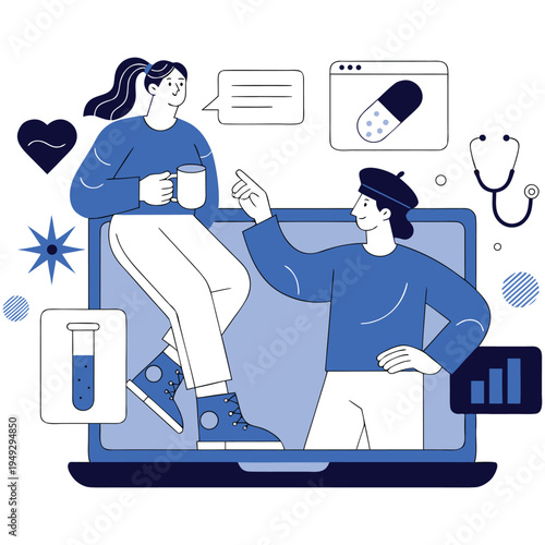 Doctor Online Consultation and Healthcare Medical Concept Vector Illustration