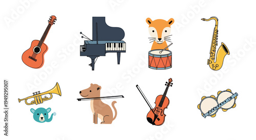 Cartoon musical instruments and animals