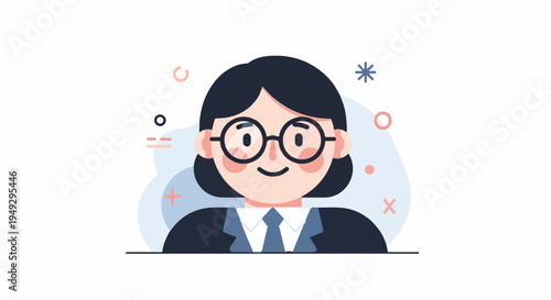 Cheerful flat illustration of a professional person in glasses and suit