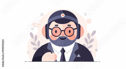 Cheerful gentleman in suit with headphones, working