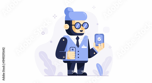 Digital confirmation a man holding two smartphones, one displaying a checkmark